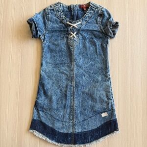 7 For All Mankind Denim Dress Girls Lace Up Short Sleeve Size S